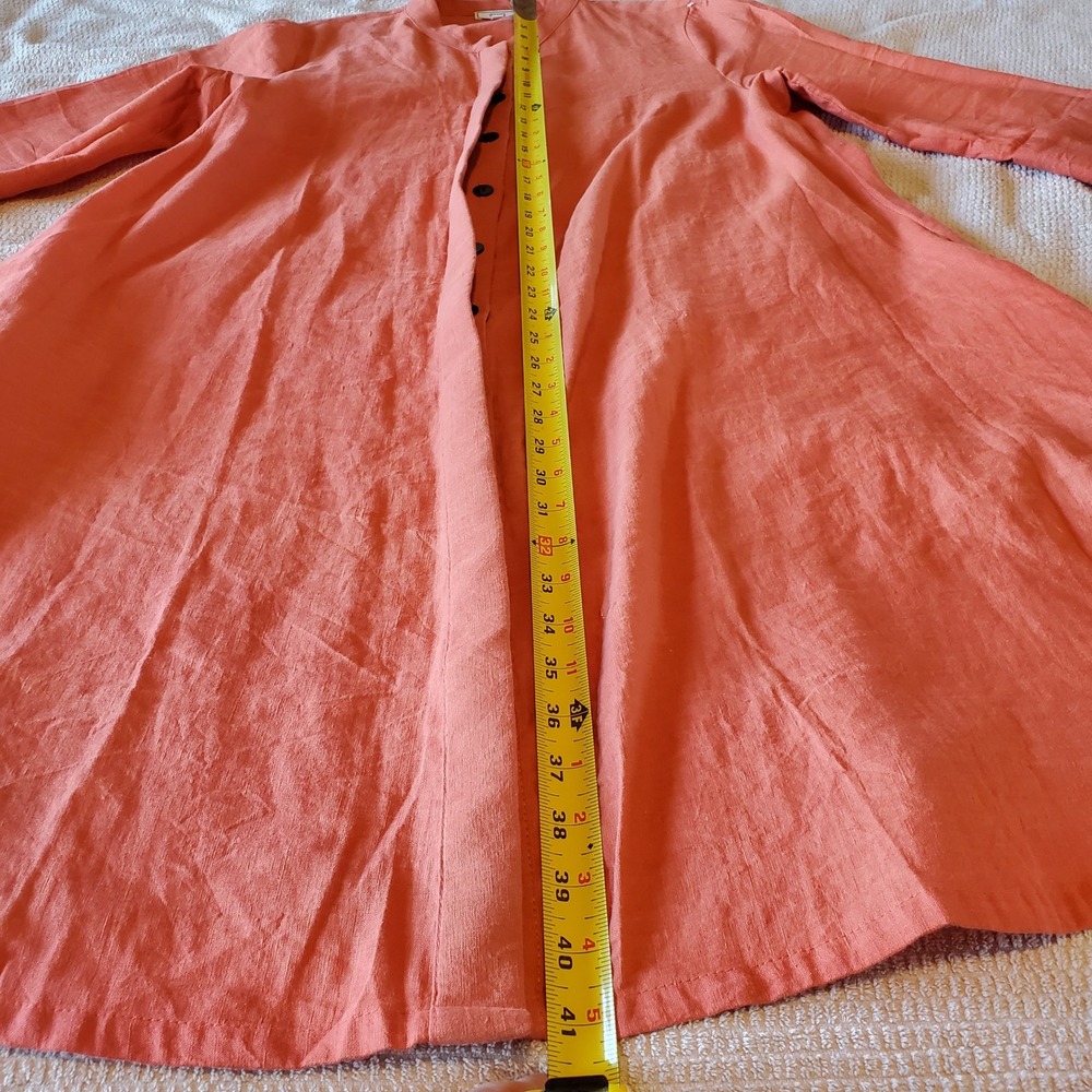 Zuri Kenya Linen Cotton Mandarin Collar Button Down Dress Coral Orange Size M - Picture 6 of 8
